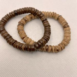 2 Bohemian Hard Wood Disk Bracelets